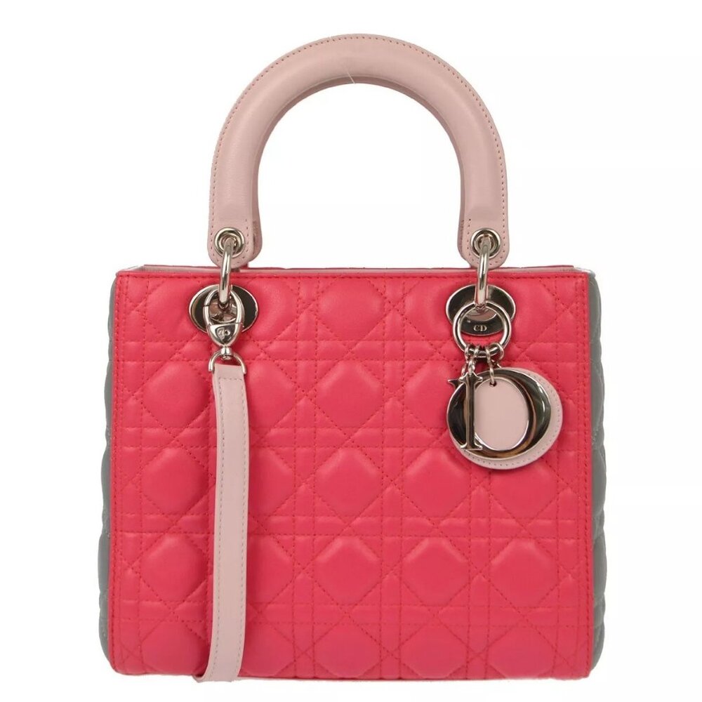 Christian Dior Pink Lambskin Lady Dior Cannage 2way Handbag